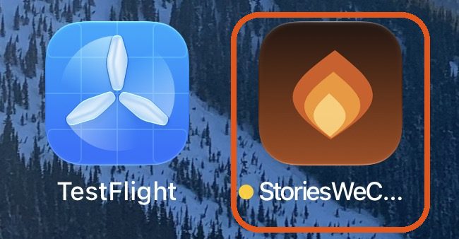 The Home Screen. The Stories We Carry icon has a small orange dot beside its name.