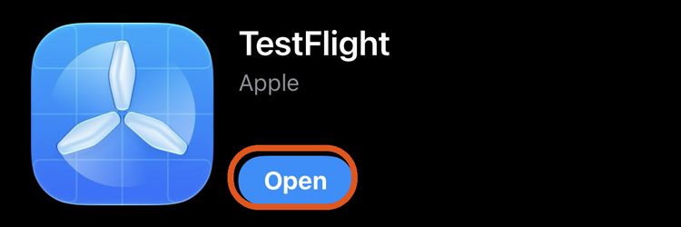The App Store page for TestFlight, now showing an Open button.