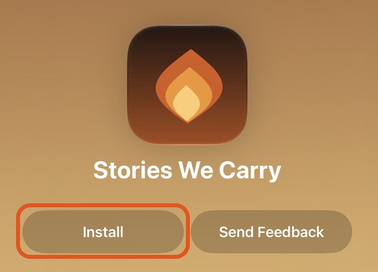 TestFlight shows Stories We Carry with an Install button.
